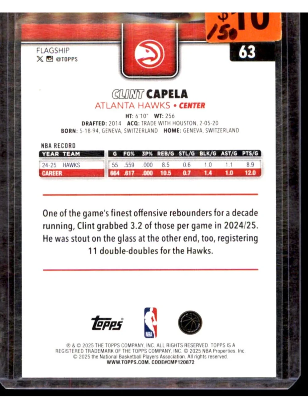 2025-26 Topps - Clint Capela #63 Gold Rainbow Numbered 17/50